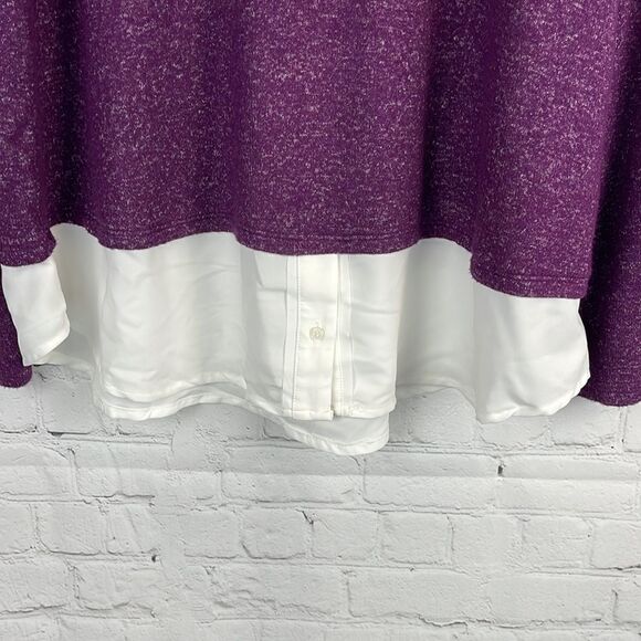 SIMPLY VERA VERA WANG Heather Purple Woven Knit Overlay Bell Slv Top - Picture 4 of 7